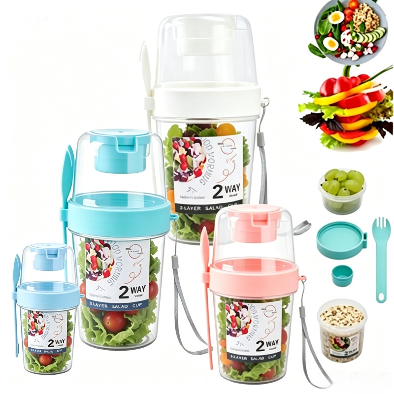 Meal Prep Yogurt Containers - Draagbare Saladebeker Dubbele Havermoutbeker Yoghurt Noten